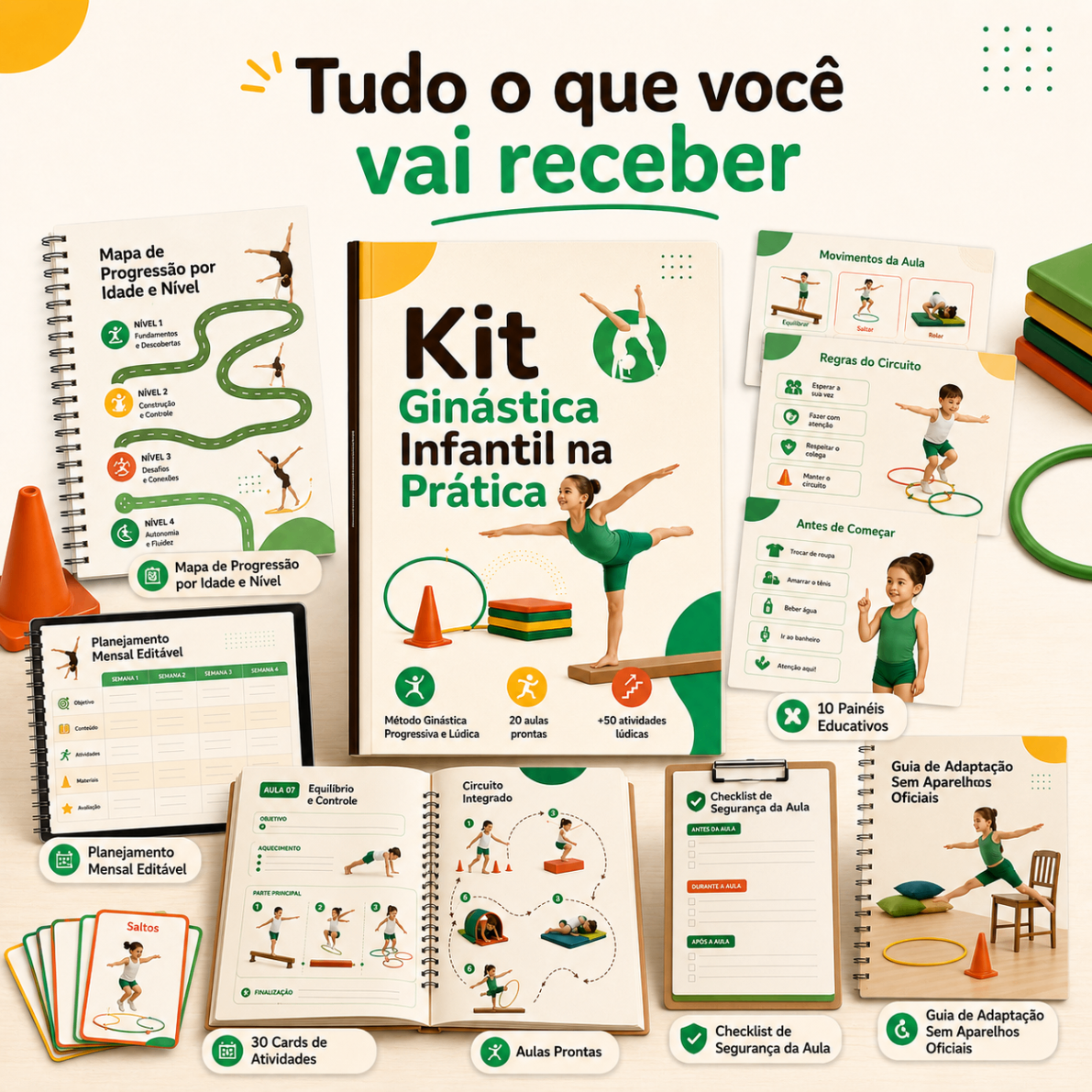 Tudo o que você vai receber no Kit Ginástica Infantil na Prática
